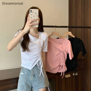 [Demtl] Áo thun ngắn tay dây rút không đều thời trang mùa hè dành cho nữ Slim Crop Top OLA