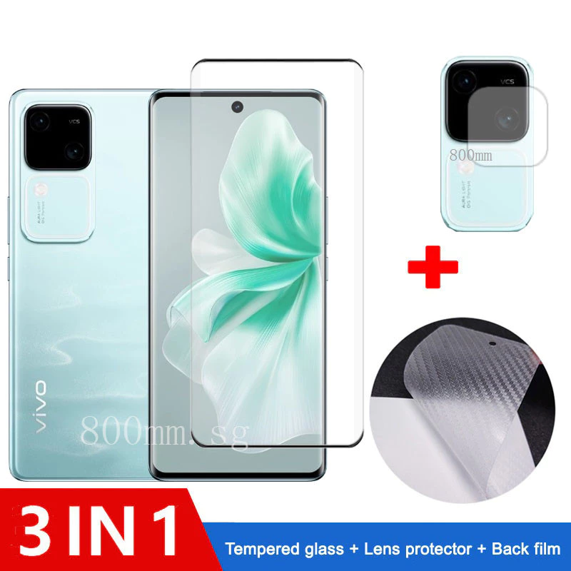 Kính Cường Lực 3 Trong 1 Full Cover Bảo Vệ Màn Hình Cho Vivo V30 5G V30 Lite V29 5G V29E V27 Pro Y17S Y22S Y35 Y16 Y78 Y78 + Phim Kính Và Phim Mặt Sau Bảo Vệ Camera