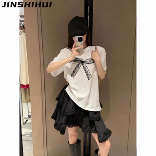 JINSHIHUI áo phông áo thun nữ croptop baby tee Dễ thương Trendy Minimalist Thể thao WTX24403Y8 14Z240401