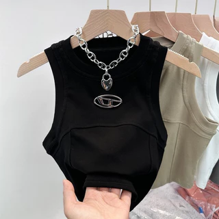 Milyfashion Mùa Hè Hot Girl Camisole Nữ Mặc Bên Ngoài Không Tay Niche Thiết Kế Cảm Giác Mỏng Phù Hợp Với Phong Cách Ngắn Bên Trong Đế Rỗng Top