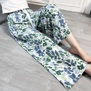 Cotton Lụa Pyjama Quần Nữ Nhân Tạo Cotton Mỏng Rộng Quần Có Thể Mặc Bên Ngoài Rời Hoa Nhà Điều Hòa Không Khí T