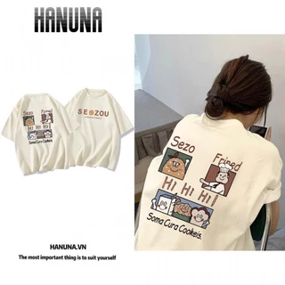 HANUNA Local brand áo thun phông form rộng 100% cotton BIG SIZE Áo thun ngắn tay in hình mùa hè dáng rộng