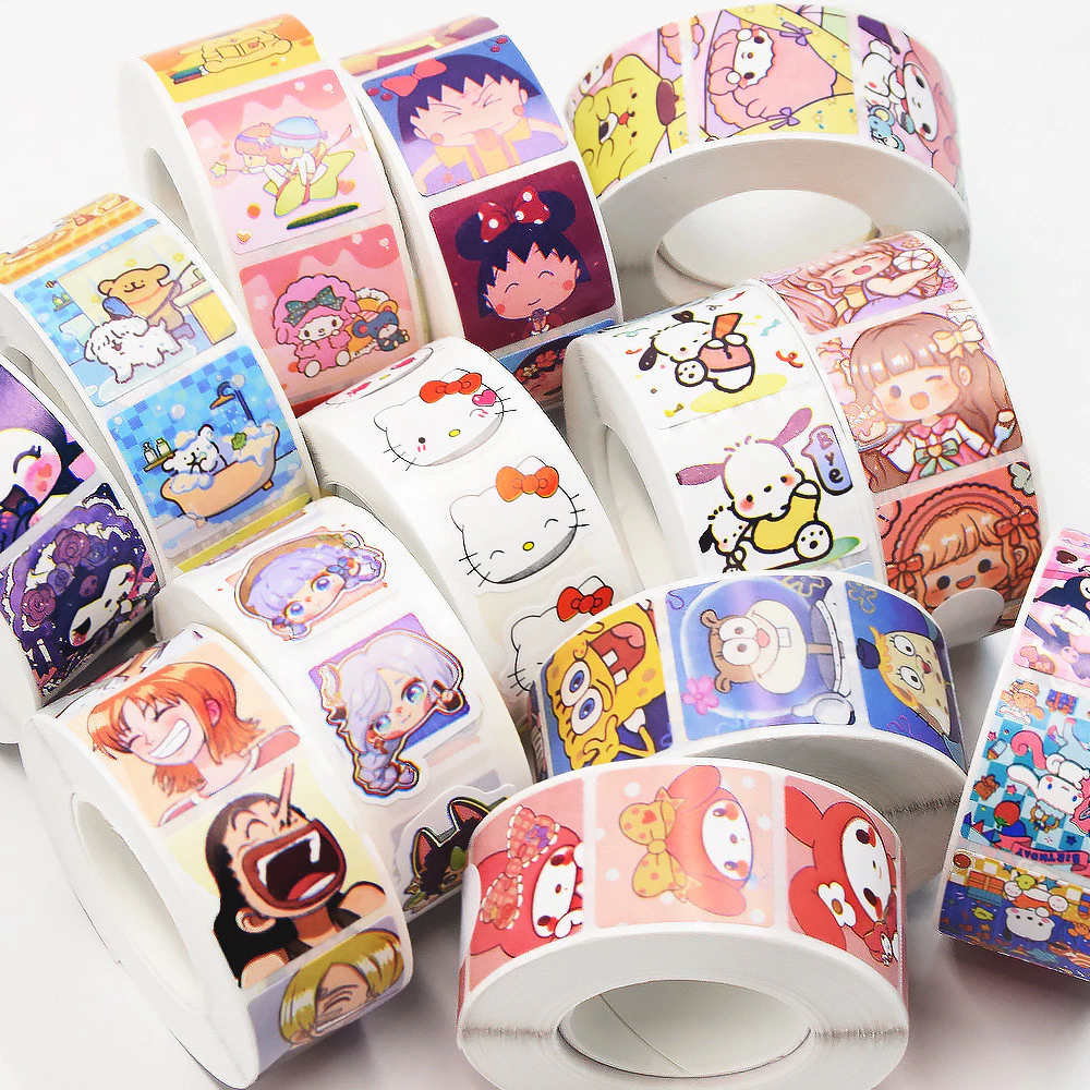 500 Cái / Cuộn Hoạt Hình Hoạt Hình Sanrio ONEPIECE Genshin Tác Động Cuộn Niêm Phong Dán Cho Mũ Bảo Hiểm Xe Đạp Tay Tài Khoản Bút Chì Đề Can Reforged Glory