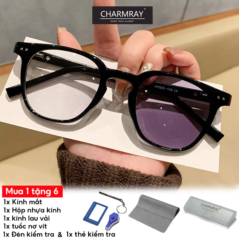 Charmray Kính Mắt Chống Bức Xạ Quang Hàn Quốc Nam Nữ TR90 Khung Vuông