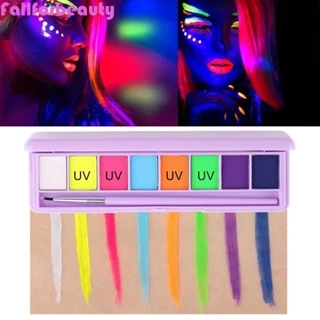 Fallforbeauty Bảng kẻ mắt kích hoạt bằng nước, Phấn mắt phát sáng trong bóng tối UV Light Neon Pastel, Cơ thể mặt chuyên nghiệp Không độc hại Halloween Body Art Painting Pigment Makeup Tool