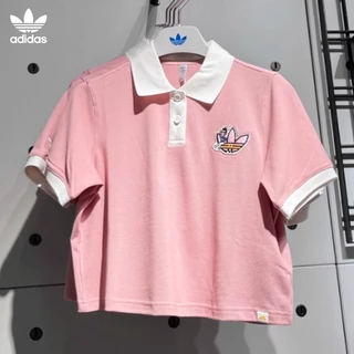 Adidasoriginals Nữ Khỉ Phối Màu Áo Phông Ve Áo Ngắn POLO Áo Sơ Mi Thể Thao Áo Thun Thoáng Khí Tay Ngắn Hồng Trắng Chắp Vá Thời Trang Phù Hợp Với IP1778