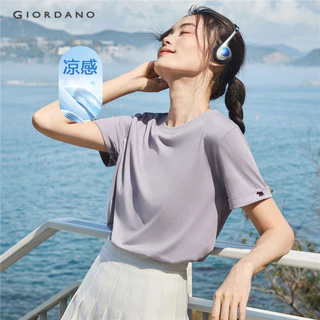 GIORDANO WOMEN Ice cooling embroidery rolled short sleeve tee 05324421