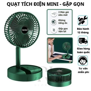 Quạt tích điện mini gấp gọn, quạt mini super để bàn xoay 180 độ, 3 tốc độ gió, cổng sạc USB, Pin 2000mAh