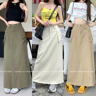 Suxi Retro Thời Trang Hàng Hóa Váy Midi Phong Cách Hàn Quốc Tối Giản Slim Fit Cao Cấp Nữ Chữ A Váy Denim 240229