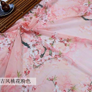 [Trên 1 Cái Không Cắt] 150 * 100CM 50D Phong Cách Trung Quốc In Vải voan Cổ Hanfu Váy gạc Khăn Quần Áo Vải