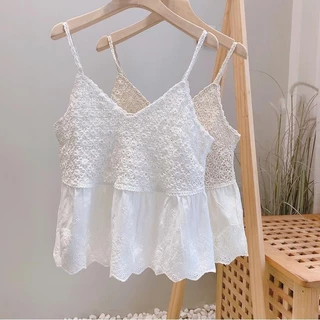 [Linin] Móc Trắng Rỗng Camisole Nữ Áo Ngắn Thêu Phù Hợp Với Áo Vest Bên Trong