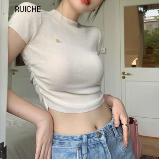 RUICHE áo phông áo thun nữ croptop baby tee Trendy Minimalist Hàn Phong Dễ thương WTX24404CS 15Z240407