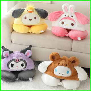 Gối Kê Cổ Chữ U Có Mũ Trùm Đầu Hình Sanrio Melody Kuromi Pochacco Dễ Thương