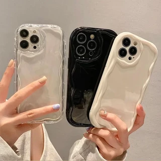 Ốp Điện Thoại Cho Iphone 6 6S 7 8 Plus X XS Max XR 11 15 Pro Max 12 13 Mini Ốp Lưng Vỏ Sóng Sóng Màu Nước Silicon TPU Bảo Vệ Ống Kính Chống Sốc Màu Trơn