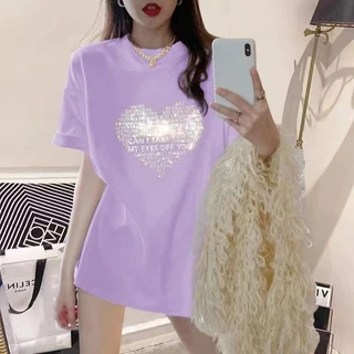 Hàng có sẵn Vận chuyển nhanh#女士短袖 Áo thun 100% Cotton Hợp Thời Trang Ngắn Tay Nóng Kim Cương Áo Thun Nữ