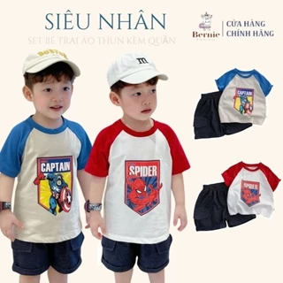 Set bộ cho bé trai in hình siêu nhân áo thun zaclang và quần short 1 đến 7 tuổi BERNIE 1123B025