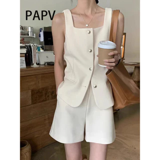 Áo Vest ngực đơn cổ vuông Papv Chic + quần short 1918