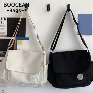 BOOCEAN Ba lô, Túi đeo vai đơn có thể điều chỉnh bằng Nylon, Túi đeo chéo cổ điển dung tích lớn màu trơn dành cho sinh viên