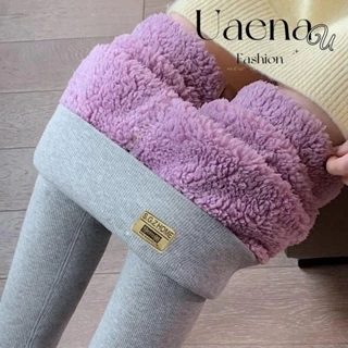 Quần legging lót lông cừu UAENAU, Quần legging mùa đông eo cao mềm mại, Quần legging giữ nhiệt dày linh hoạt màu xám đen dành cho nữ