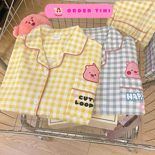 Loopy pyjama  - bộ đồ ngủ loopy kẻ mẫu mới in loopy TINI