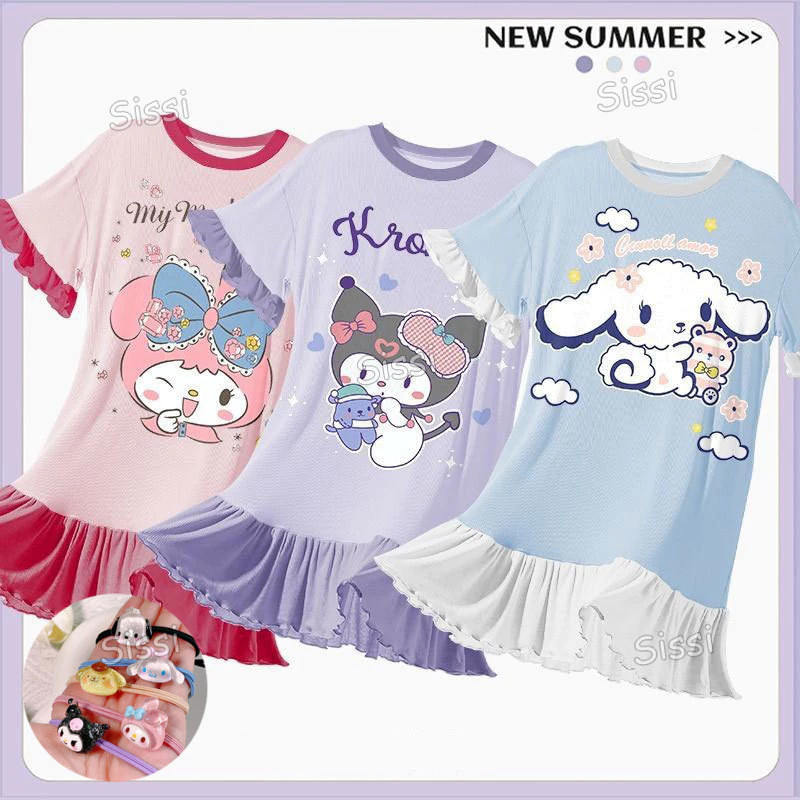 Đầm Công Chúa Kuromi Cho Trẻ Em Bé Gái 2 3 4 5 6 7 8 9 10 Tuổi Cinnamoroll Melody Kuromi Pyjama Đồ Ngủ Cho Trẻ Em Bé Gái Ootd Quần Áo Trẻ Em Nhà Váy Ngủ