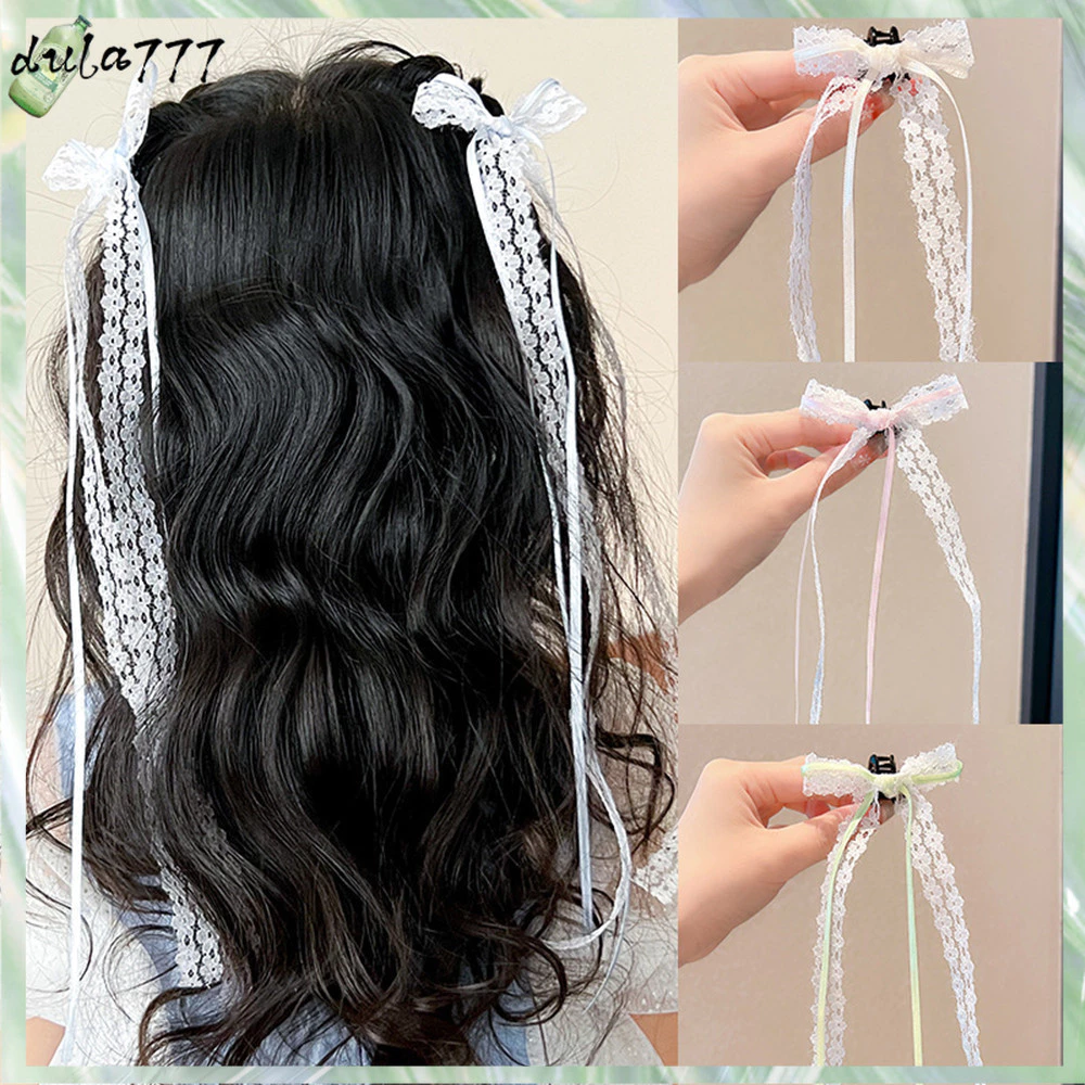 Dula777 2 Chiếc Nữ Tính Phong Cách Ba Lê Sọc Nơ Streamer Để Kẹp Tóc Nhỏ Lấy Nữ 2024 Mới Sentie Đôi Đuôi Ngựa Kẹp