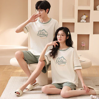 Bộ Đồ Ngủ Tay Ngắn Chất Cotton Mỏng Cỡ Lớn In Họa Tiết Dễ Thương Thời Trang Xuân Hè Cho Cặp Đôi