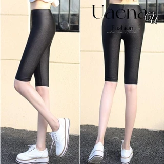 Uaenau Quần legging mùa xuân mùa thu, Quần legging cạp cao cỡ S-5XL, Quần legging mỏng màu đen sáng cho nữ