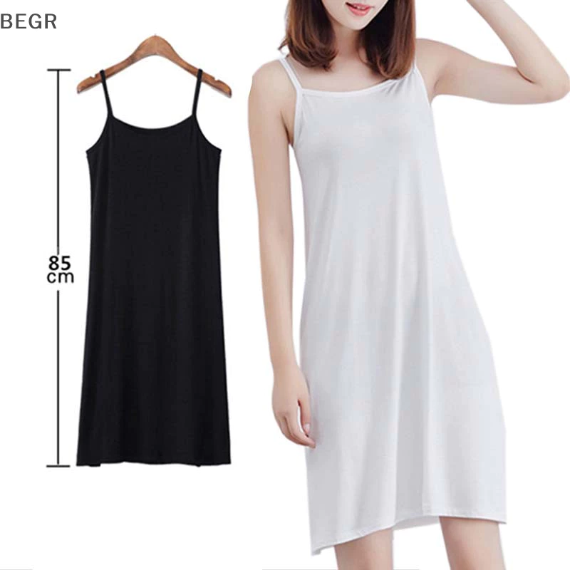 Là Nữ Màu Trơn Đầm Camisole Spaghetti Dây Dài Top Slip Mini Dress vn