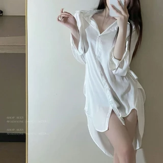 Váy Ngủ Nữ Mùa Hè Mỏng Phong Cách Pure Desire Phong Cách Mới Kích Thước Lớn Lụa Voan Áo Sơ Mi Trắng Bộ Đồ Ngủ Nóng Cao Cấp Cảm Giác Có Thể Mặc Bên Ngoài