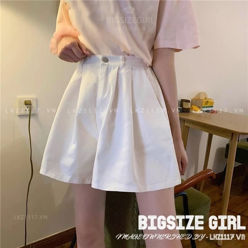 quần short nữ quần ngắn lưng cao Bigsize quần đùi ống rộng suông cạp cao chữ a trắng mùa hè Phong cách Hàn Quốc Thời Trang đẹp