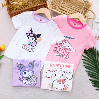 Momchoose Quần áo trẻ em mới cotton nguyên chất hoạt hình mùa hè in đầy đủ áo thun bé gái cổ tròn hàng đầu dễ thương bé gái tay ngắn