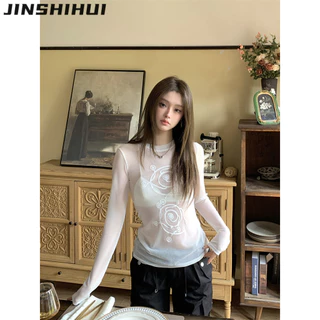 JINSHIHUI áo phông áo thun nữ croptop baby tee Phong cách Thể thao Minimalist xu hướng WTX2430WV7 13Z240330