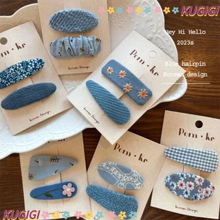 Kugigi 2 Kẹp Tóc Denim Thêu, Kẹp BB Cotton Dễ Thương, Kẹp Tóc Thời Trang Thường Ngày Cho Bé Gái