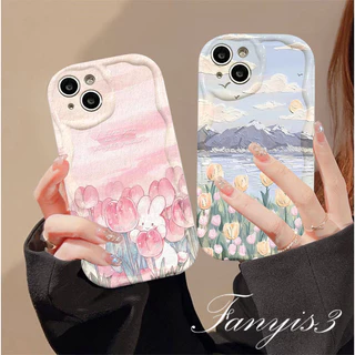 Tương Thích Cho IPhone 15 14 13 12 11 Pro Max X XR Xs Max 8 7 6s Plus SE 2020 INS Hồng Trắng Hoa Tulip 3D Vồng Cạnh Điện Thoại Vỏ Mềm