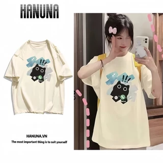 HANUNA  Local brand áo thun phông form rộng 100% cotton BIG SIZE Áo thun ngắn tay in hình mùa hè dành cho nữ