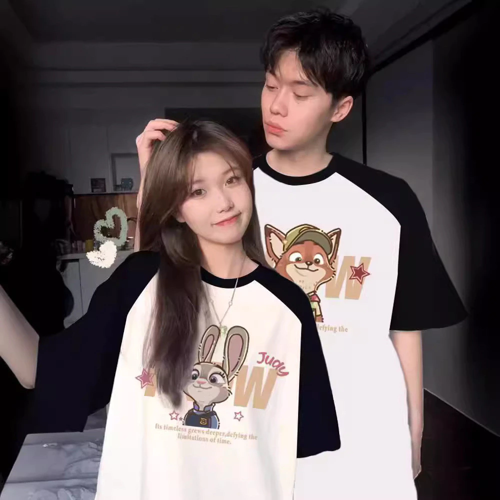 Áo thun ngắn tay nam nữ cotton in hình thỏ hoạt hình