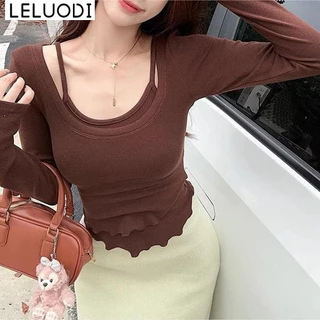 LELUODI áo phông áo thun nữ croptop baby tee Hàn Phong Đơn giản Vintage Thể thao WTX23C0K1C 5Z240130