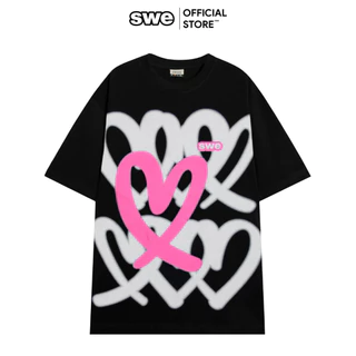 （Nóng bỏng） Áo Thun Trái Tim Họa Tiết Local Brand Unisex SWE HEARTS TEE - Đen