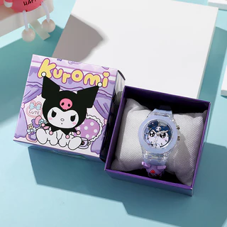 2024 Mới Sanrio Hoạt Hình Trẻ Em Đồng Hồ Bộ Hộp Quà Tặng Kuromi StellalLou Trường Tiểu Học Trẻ Em Đồng Hồ Dạ Quang Đèn LED Silicon Hình Đồng Hồ