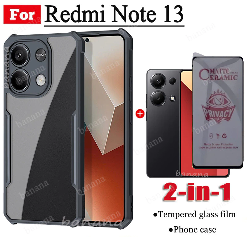 Ốp Điện Thoại Chống Sốc 2 Trong 1 Redmi Note 13 4G Cho Redmi Note 13 Pro 4G Note13 Pro 5G Chống Gián Điệp Mềm Gốm Mờ Riêng Tư Kính Cường Lực