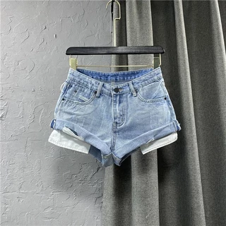 Quần Short Denim chữ A cỡ lớn Quần Short Hàn Quốc chính hãng y2k Phong cách thiên niên kỷ Âu Mỹ Hot Girl Style Quần Short Denim nữ mùa hè 2024 Phong cách mới uốn cong eo cao mỏng hơn Nhìn chữ A Quần nóng siêu ngắn Hợp thời trang