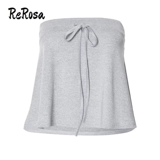 Rerosa Nữ Ống Top 2024 Thời Trang Màu Trơn Tắt Vai Nơ Trang Trí Slim Fit Camisole