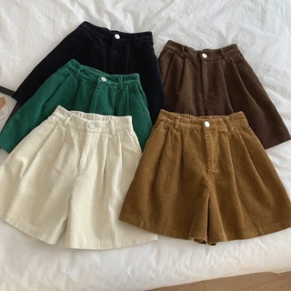 Jiashuchen Plus Kích Thước Retro Quần Short Thắt Lưng Nữ Thu Đông Cao Cấp Ôm Hơn Nhìn Co Giãn Eo Thường Ngày Ống Rộng Nóng Quần Mặc Ngoài