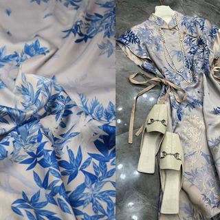 Cao Cấp Retro Phong Cách Trung Hoa Xanh Lá In Mô Phỏng Lụa Satin Vải Sườn Xám Hanfu Váy Bộ Đồ Ngủ Vải Dép