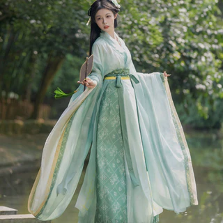 Trang Phục Cổ Đại Cải Tiến Hanfu Nguyên Bản Hanfu Wei Jin Phong Cách Hanfu Nữ Đeo Chéo Tay Rộng Triều Bắc-Nam Váy Dài Eo Bộ Đồ Cổ Tích