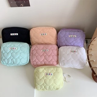 Kẹo Màu Trái Tim Quilted Cotton Túi Đựng Mỹ Phẩm Nhỏ Cô Gái Ngọt Ngào Màu Trơn Mini Son Môi Túi Vật Dụng Cá Nhân Ví Đựng Tiền Xu Túi Bảo Quản