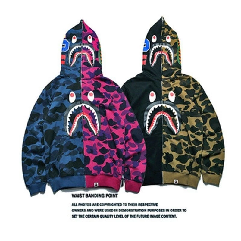 BAPE Áo Khoác Hoodie Họa Tiết Đầu Cá Mập Họa Tiết Rằn Ri NM5Q Cho Nam Và Nữ