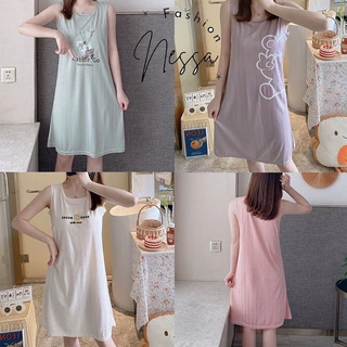 Pijama Váy Ngủ Nữ Mặc Ở Nhà 3 Ba Lỗ Đệm Ngực Mùa Hè Vải Co Giãn 4 Chiều Thời Trang Cộc Tay Xuân Thu Đi Chơi Biển