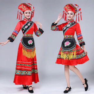 【YNM】 Phong cách mới Trang phục dân tộc Quảngxizhuang Trang phục dân tộc thiểu số Trang phục biểu